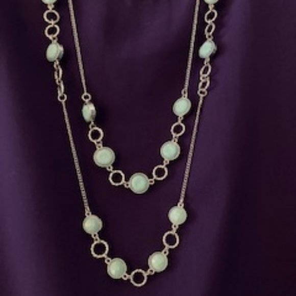 Charming Charlie Mint Sea Foam Silver Plate Pre Layered Chain Necklace Set - Picture 6 of 8